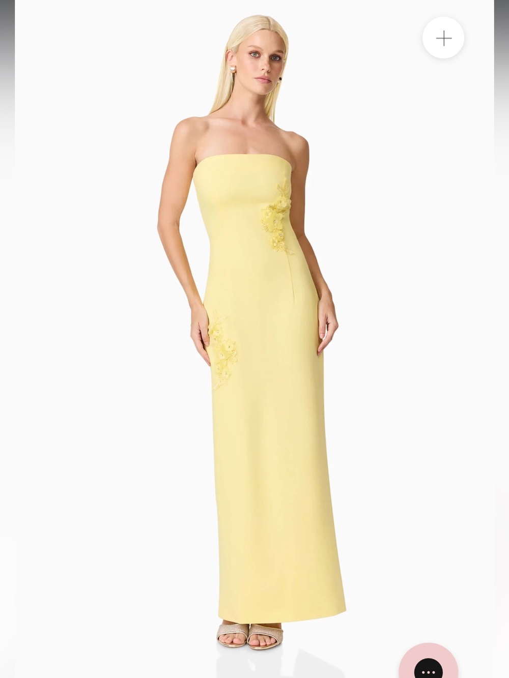 elliatt evee yellow 3d floral applique strapless fitted maxi dress size XXL NEW